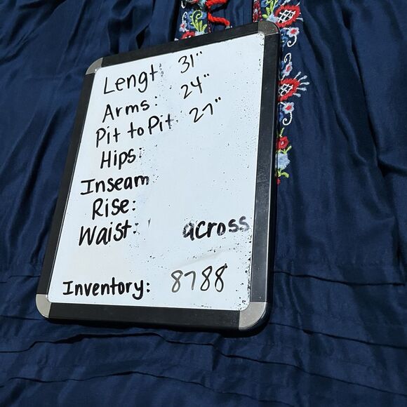 Kyla Seo Blue Red Floral Embroidered Tassels Peasant Boho Hippie Top Size L - Picture 11 of 11